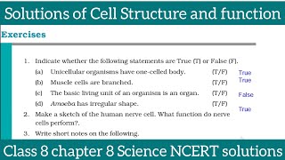 NCERT Solutions for Class 8 Science Chapter 8: Cell Structure and Functions - Exercise Explanation