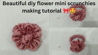Diy mini scrunchies with beautiful flower making tutorial  fabric hair accessories