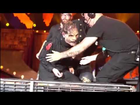 Slipknot's Corey Taylor falls hard on stage and staggers after crew help him up in Atlanta, GA