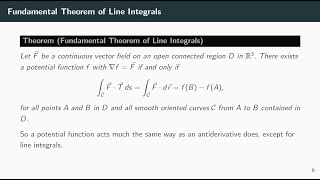 Multivariable Calculus: Fundamental Theorem of Line Integrals - Potential Functions (16.3)