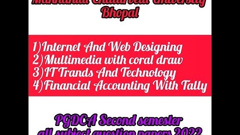 PGDCA Second Semester All Question Papers 2022 || MCU Bhopal PGDCA Question Papers 2022  || MCU