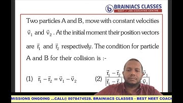 Two particles A and B, move with constant velocities v1​ and  v2​ ​. At the initial moment their pos