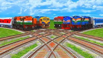 6 Colorful Diesel Trains Crossing On Risky Curve Track-Bumpy Forked Criss-cross Sharp Bend Track #48