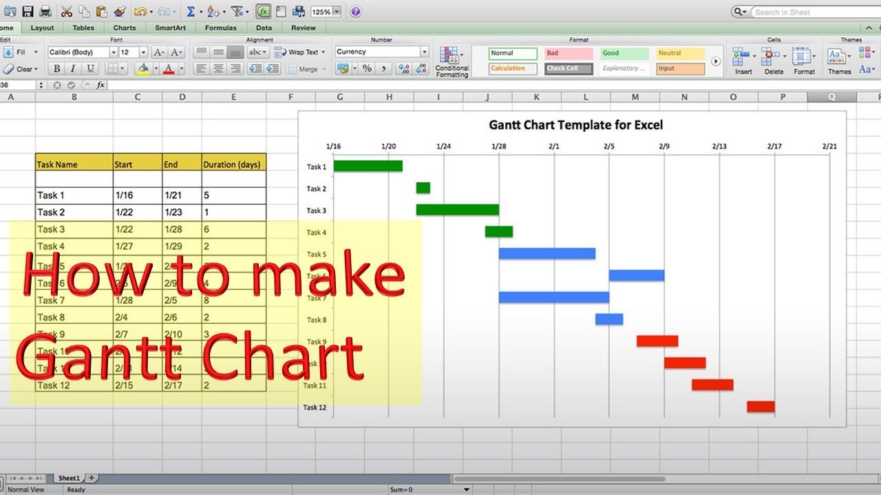 how to make a gantt chart in Excel - YouTube