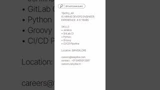TEKPILLAR IS HIRING DEVOPS ENGINEER | Jenkins | GitLab CI| Python| Groovy| CI/CD Pipeline| BANGALORE