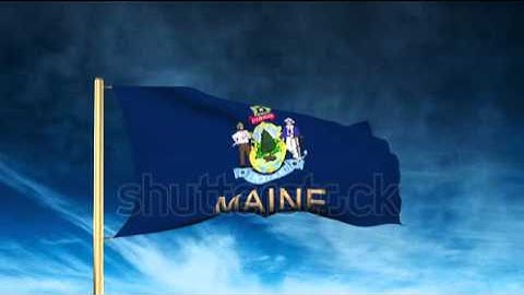 maine flag slider style with title. Waving in the wind with cloud background animation Stock video