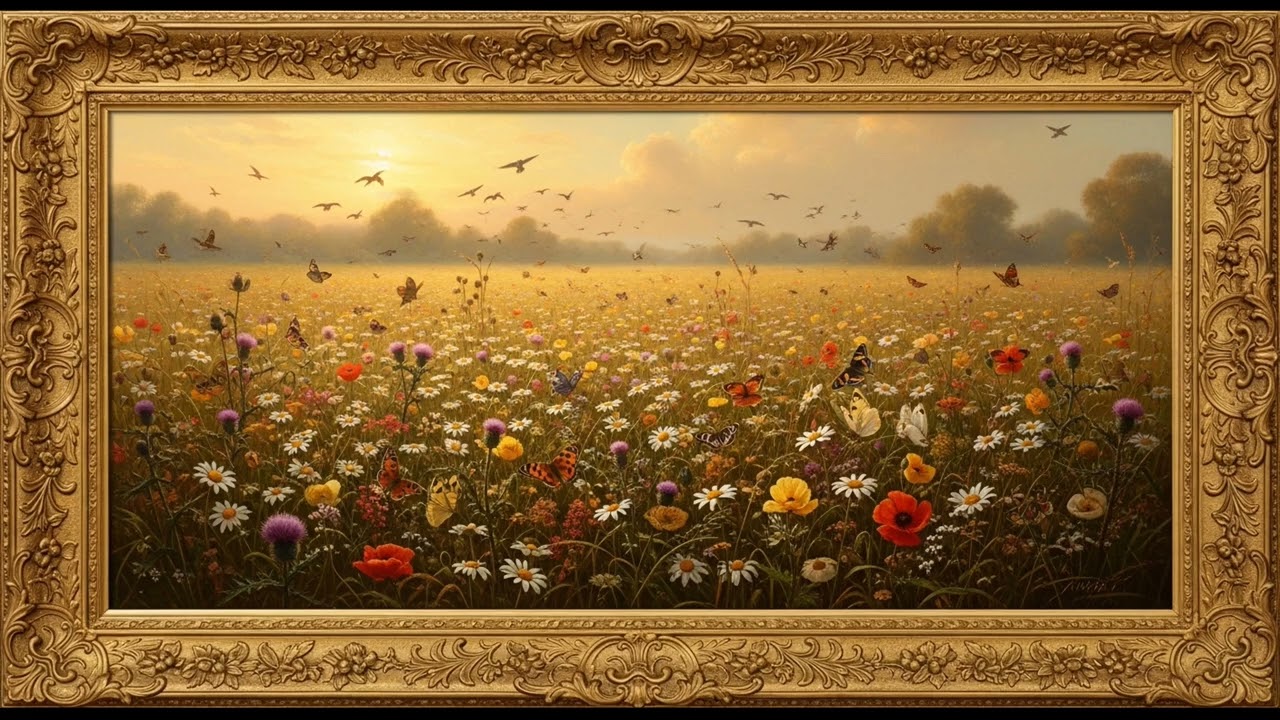 Hazy Sunrise Meadow | Frame TV Art No Sound 🖼️ 無音朝もやの花畑