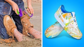 FASCINATING SHOE CLEANING DONE ON THE BEACH || Tips to clean and repair white shoes