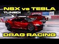 650HP NSX vs TESLA * Acura NSX vs Tesla Model S Performance Ludicrous Raven 1/4 Mile Drag Racing