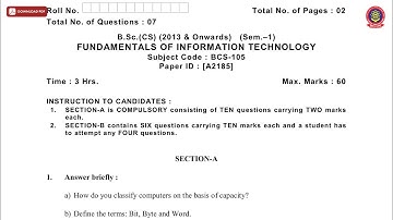 BSC CS 1ST SEM FUNDAMENTALS OF INFORMATION TECHNOLOGY A DEC 2018 | PTU