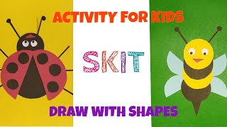 Learning activity for kids at home, Draw with Shapes, Cut and paste shapes, preschool &amp; kindergarten
