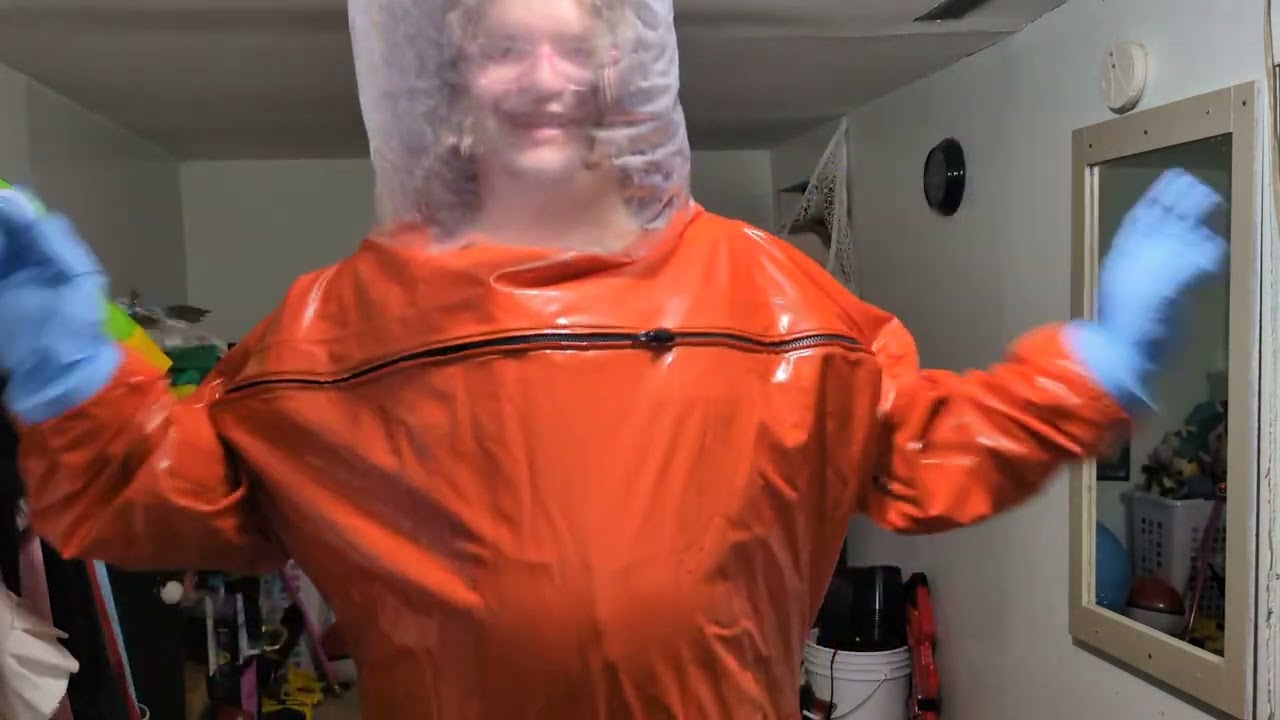 PVC-U-Like orange hazmat suit inflation test