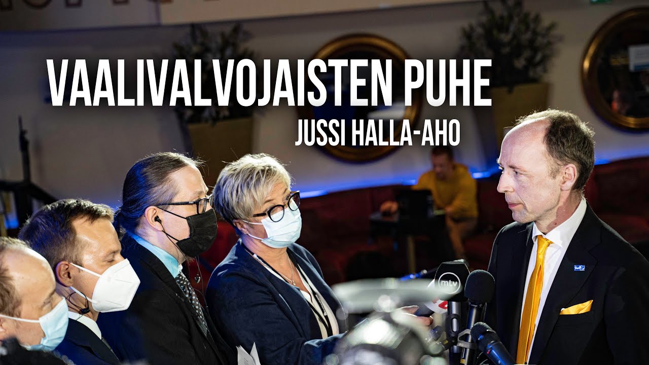 Perussuomalaiset teki 57 kuntavaalivoiton   Jussi Halla ahon puhe vaalivalvojaisissa