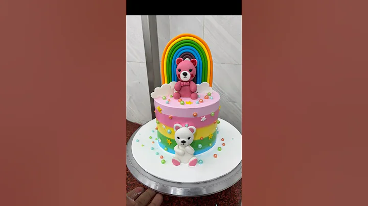 Rainbow teddy theme cake #trending #shortsfeed #teddycake #rainbow