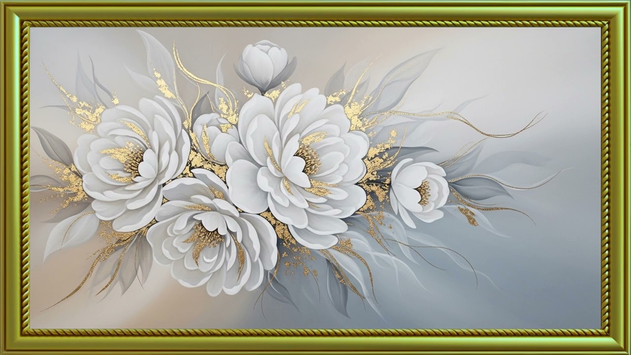 High-End Decorative White Blossoms 4K | Two Hours Gold Accent Interior Display