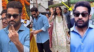 Man of Masses NTR With His Mother and Wife Lakshmi Pranathi Casts Their Vote In Hyderabad