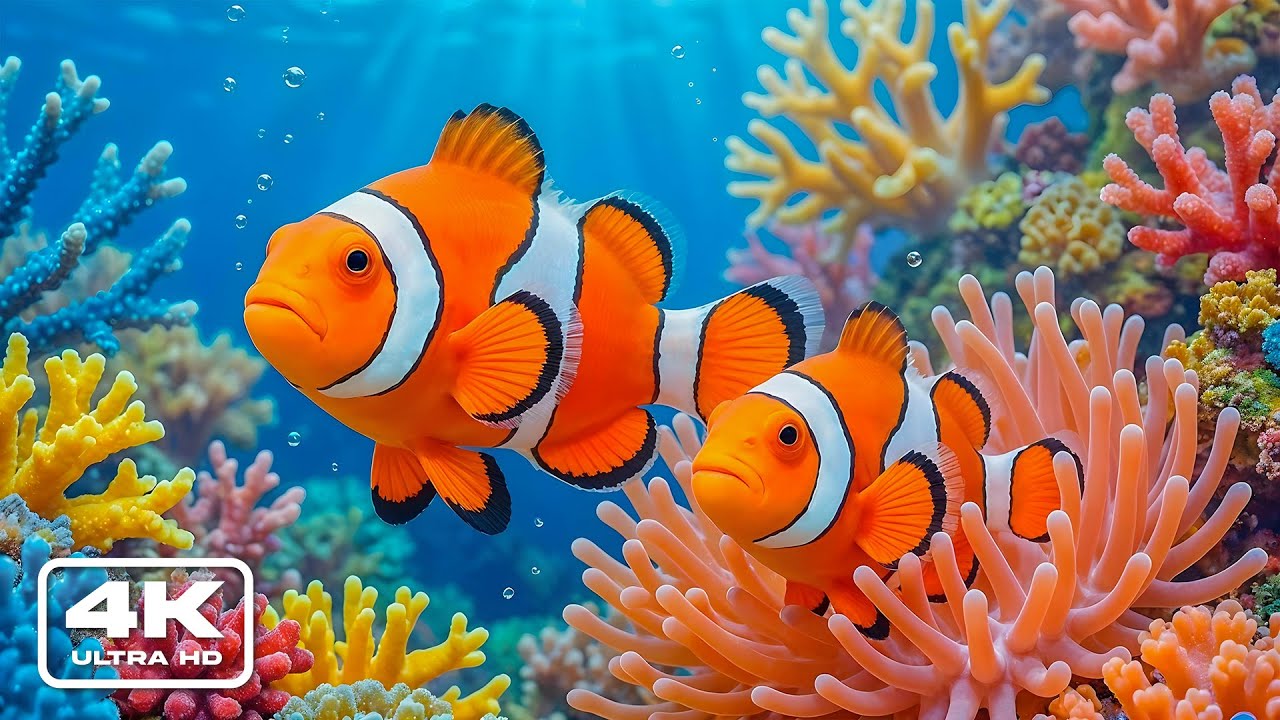 Aquarium 4K ULTRA HD - Colorful Coral Reef Fish & Jellyfish with Soothing Music for Sleep