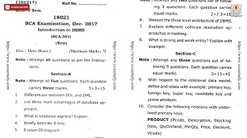 BCA 5TH SEM INTRODUCTION TO DBMS DEC 2017 | CCSU