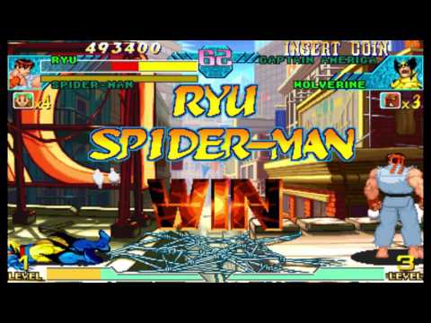 Marvel vs Capcom 1 ( Arcade ) - Ryu / Spider-man Playthrough ( June 18, 2017 )