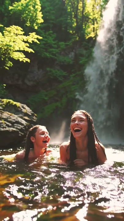 Swimming in a waterfall with friends #waterfall #forest #sweet #travel #nature #summer