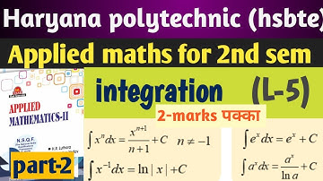 Haryana polytechnic Integration questions ।। Hsbte 2nd semester Applied Maths integration (p-2) ।।