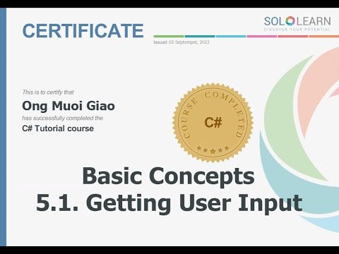 Sololearn C# Basic Comcepts 5.1. Getting User Input