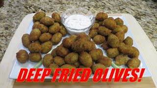 Deep. Fried. Olives! With Garlic Lemon Aioli!