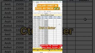 Salary Sheet In Excel By Short Trick #excel #computer #education #day1 #tipsandtricks #shorts #viral