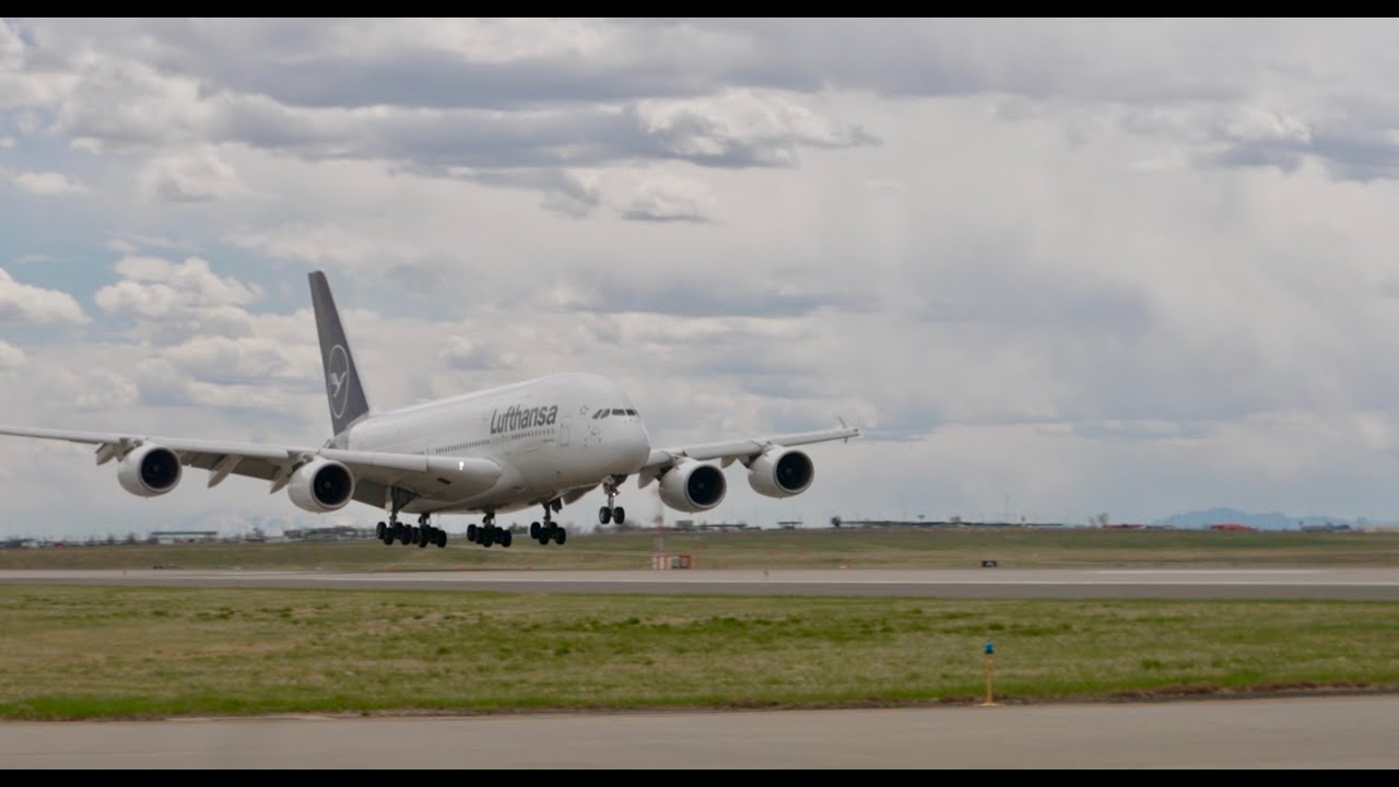 Airbus A380, the largest passenger airliner in the world, lands in Denver
