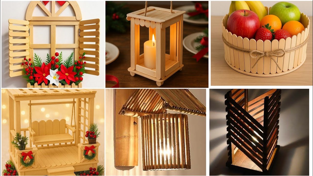 Beautiful DIY handmade craft ideas from ice cream sticks and soft wood.