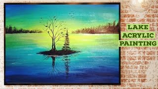 lake painting acrylic easy beginners canvas
