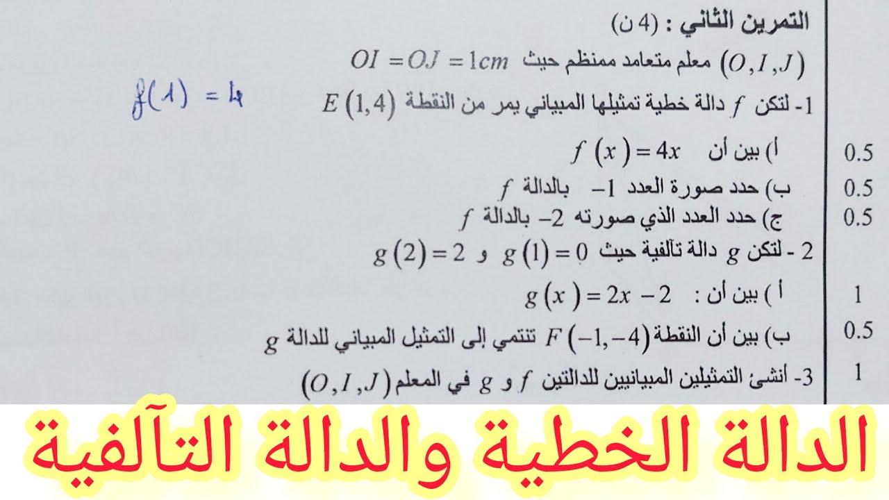 تصحيح امتحان جهوي الدالة الخطية والدالة التآلفية
