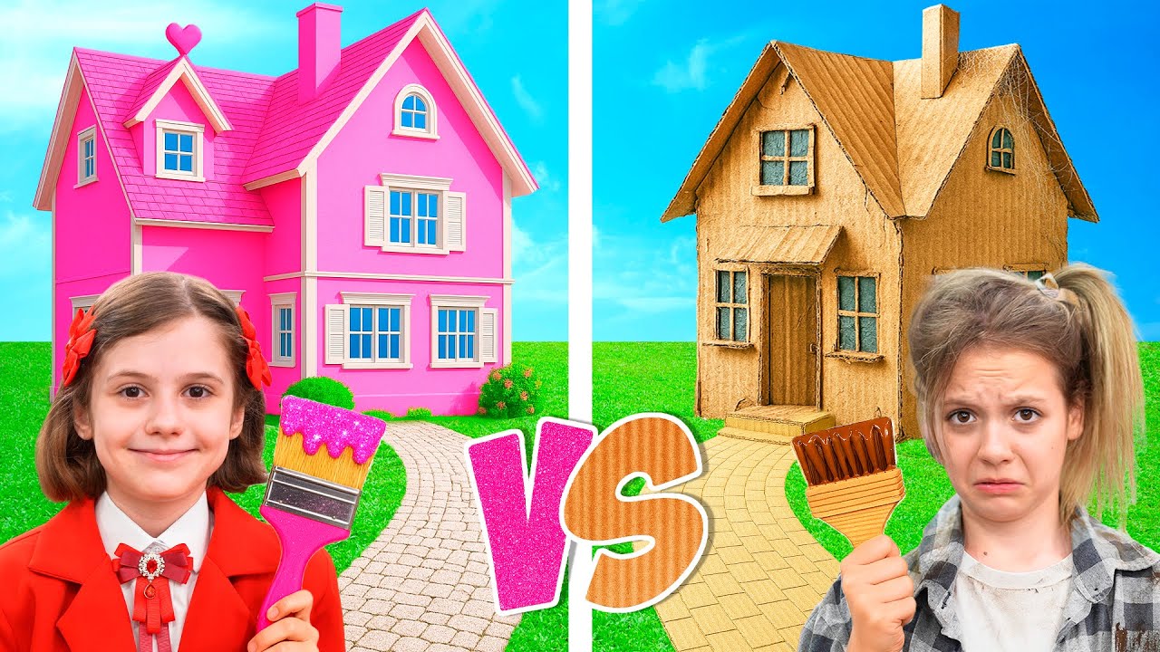 Pobre vs Rico Aventuras de Eva y Amigos construyen y decoran una casa.