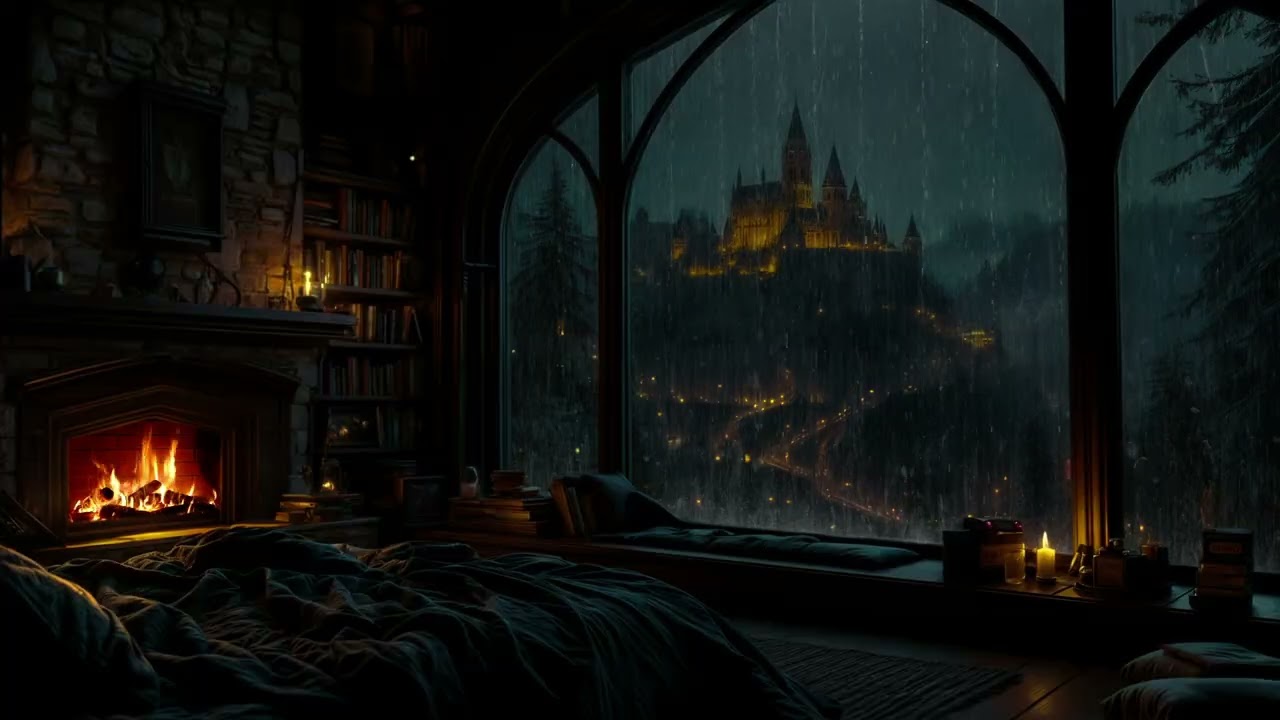 Sleep Instantly to Rain & Fireplace Ambience 🌧️ | Removes Stress & Negative Energy (No Ads)