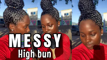 Save your edges! LOW TENSION Messy/Sleek/Curly EASY High bun on LONG Natural Hair