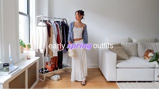 early spring outfits | simple winter to spring transitional outfits