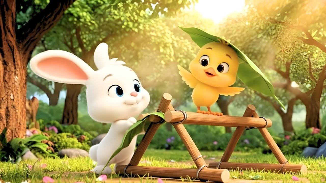 Hop and Quack Build a Natural Leaf Shelter in the Sunny Forest - Hop Quack Stories