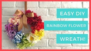 EASY DIY RAINBOW FLOWER WREATH! SPRING + ST. PATRICKS DIY DECOR!