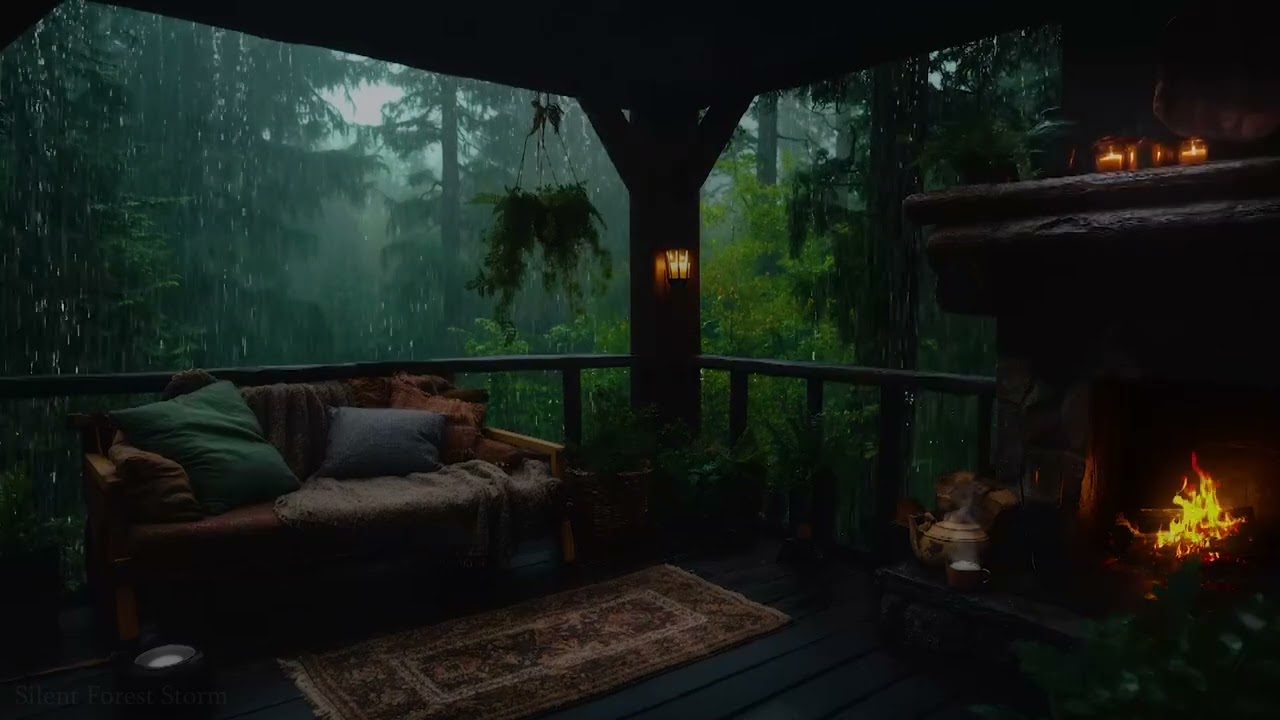 Deep Forest Rain & Fireplace 🌧️ Wooden Cabin Atmosphere | Relax, Unwind & Sleep Deeply
