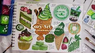 Cozy Art Vlog Painting Japanese Matcha Desserts Using Gouache