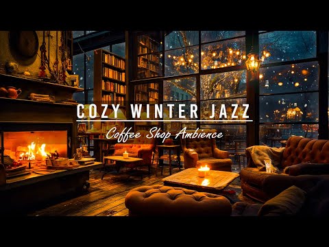 Exquisite Night Jazz Sleep Piano Music In Cozy Winter Coffee Shop Ambience x Crackling Fireplace