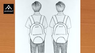 How to draw boy backside drawing | best friends Drawing | Easy BFF drawing for beginners stepby step