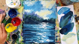 LAKE | Sun glare on the water | Smear painting is easy!