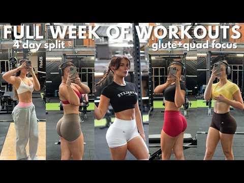 full week of workouts | quad & glute growth, cardio + core routine, body recomposition, 4 day split