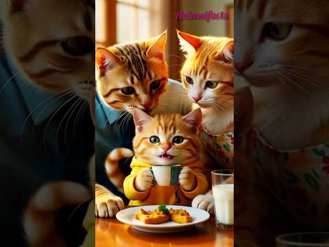 🐾 Cute Cat Family Having Breakfast | Realistic 3D Cat Animation | Cozy Morning Scene #cat #cute