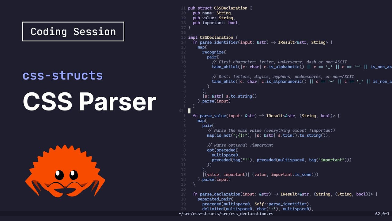 Building a CSS Parser in Rust 🦀 Coding Session - YouTube