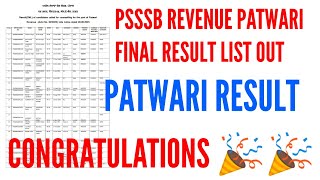 PSSSB REVENUE PATWARI SELECTION LIST 2023 | REVENUE PATWARI RESULT AFTER COUNSELING