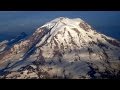 Seattle&#39;s snowy mid-summer Mount Rainier volcanic peak from Seattle-Sacramento flight 2015-06-17