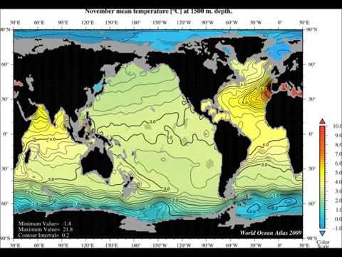 World Ocean Atlas 2009 (WOA09) Deep Sea Temperature Monthly Mean Climatology (1500m)