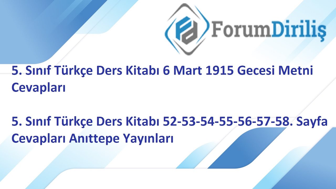 5. Sınıf Türkçe Ders Kitabı 6 Mart 1915 Gecesi Metni Cevapları - YouTube